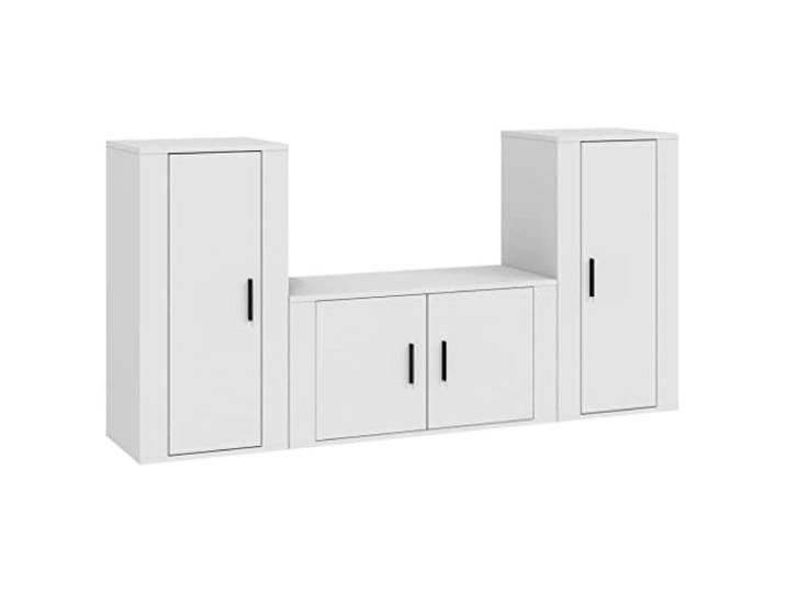 hliofuir 3-TLG. TV-Schrank-Set Wandmontage Holzwerkstoff Weiß Platzsparende 3-teilige Hängeboard Kombination für Wohnzimmer und Schlafzimmer mit reichlich Stauraum in modernem Weiß.