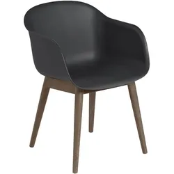 Muuto Fiber Armchair, wood base, schwarz / dunkelbraun gebeizt