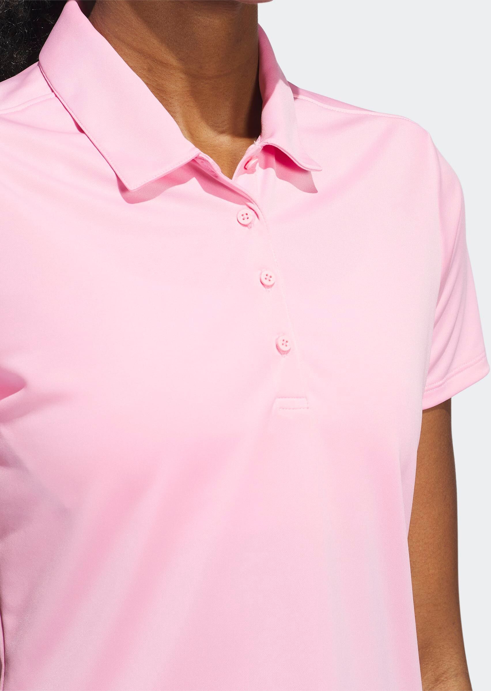 Poloshirt ADIDAS PERFORMANCE "SOLID PERFORMANCE SLEEVE FÜR DAMEN", Damen, Gr. L, rosa (light pink), Obermaterial: 100% Polyester, Shirts Poloshirt, mit Druckknopfverschluss, aus Polyester, leichtes Pikeematerial light pink L