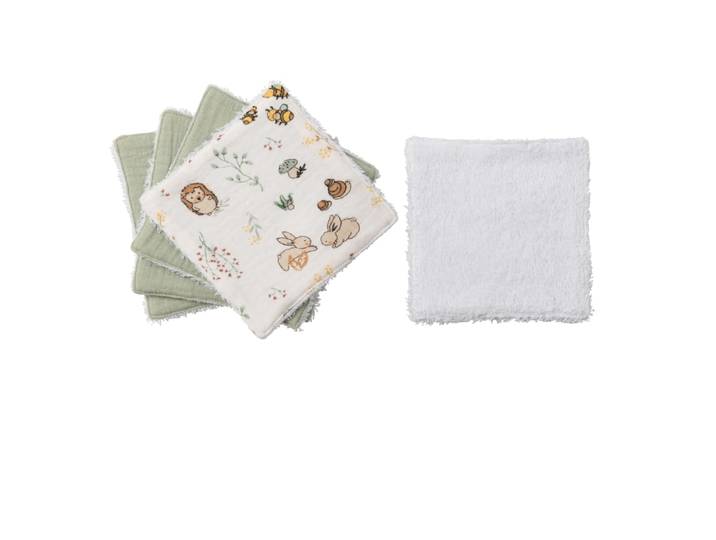5er Set Waschlappen aus Baumwolle mit Tiermotiven