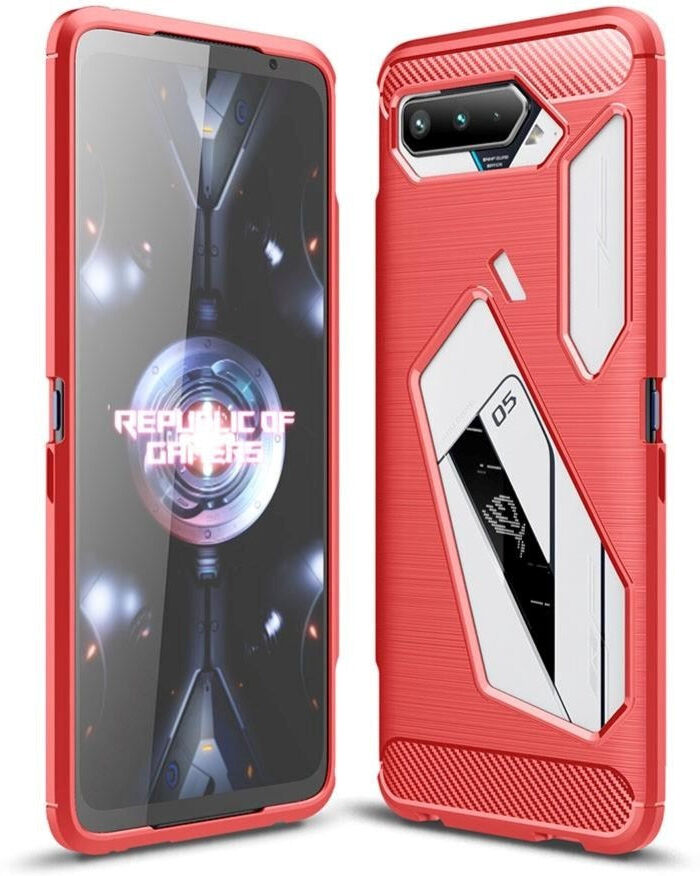 INCOVER Asus ROG Phone 5 Brushed Carbon TPU Plast Bagside Cover - Rød