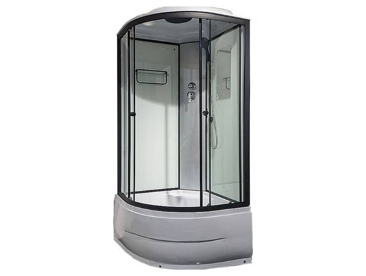 Salle de douche intégrée, ventilateur à arc, lavabo haut, cloison de douche, salle de bain intégrée, salle de bain incurvée, air chaud