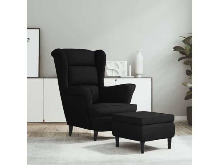 Mode Design  Fauteuil à oreilles avec tabouret noir velours Salon ou Chambre à Coucher 572782