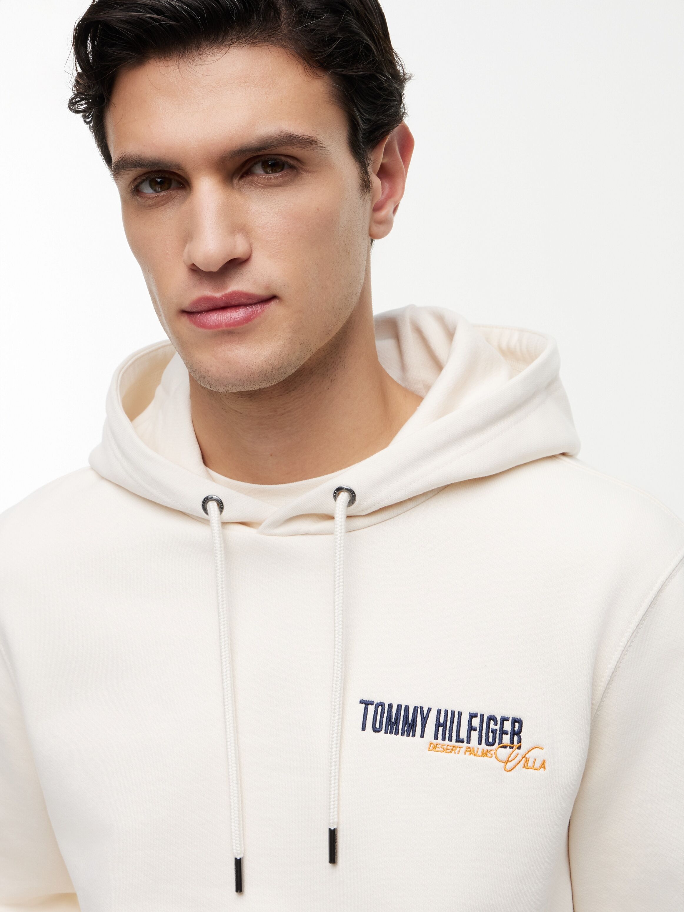 Hoodie TOMMY HILFIGER "SUMMER BACK GRAPHIC HOODIE", Herren, Gr. S, beige (ivory petal), Sweatware, Obermaterial: 100% Baumwolle, normal normal, Rippbündchen, Sweatshirts Hoodie ivory petal S
