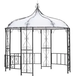 Pavillon BURMA 300cm rund,  Stahl grau, Plane PVC-beschichtet weiss