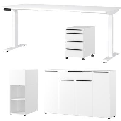 Büromöbel-Set GERMANIA "Mailand", weiß, Schreibtisch Breite 180cm Holzwerkstoff Metall, Holzwerkstoff, Metall, Arbeitsmöbel-Sets, Büromöbel-Set, inkl. Schreibtisch, Rollcontainer, Raumteiler und Sideboard