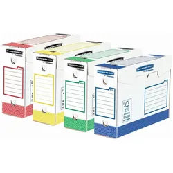 Fellowes, Dokumentenablage, BANKERS BOX Basic Archiv-Schachtel Heavy Duty aus 100% recyceltem Karton, FSC-zertifiziert, FastFold (A4)