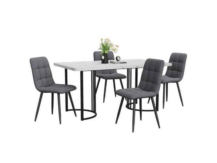 Groupe repas (5 tlg) Table de cuisine moderne Set en MDF Table à manger équipé de 4 chaises Set Table MDF en blanc