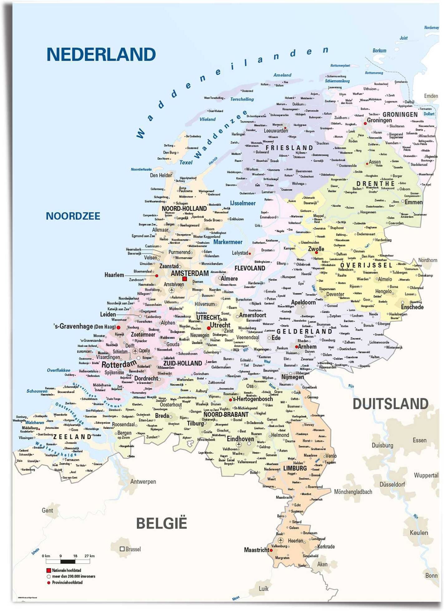 Reinders! Poster REINDERS "Schulkarte Niederlande", blau (farbe bild(er): blau), B:100cm H:140cm T:0,1cm, Papier, Bilder, Poster farbe bild(er): blau B/H/T: 100cm x 140cm x 0,1cm