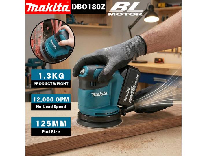 Ponceuse orbitale aléatoire sans fil Makita 18V sans balais, rechargeable, pour le ponçage du bois, le ponçage de la mastic et le polissage (outil nu)