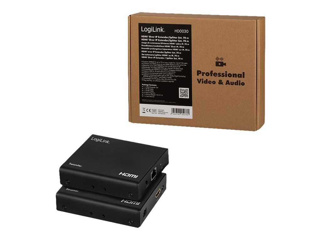 LogiLink HD0030, AV-Sender & -Empfänger, 70 m, Kabelgebunden, 3D, Schwarz