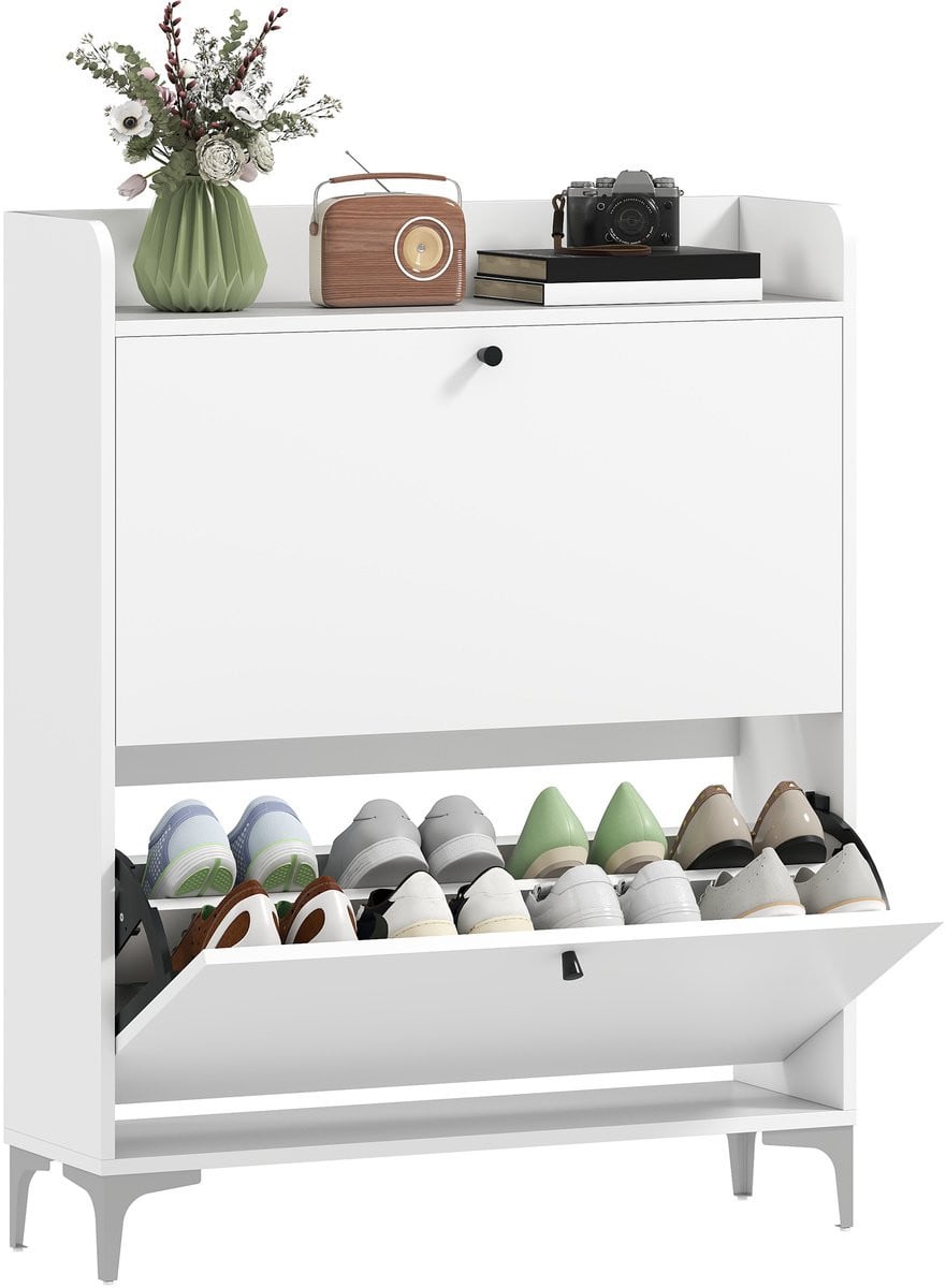 HOMCOM neerklapbare schoenenkast in wit, B: 80 cm, D: 24 cm, H: 101 cm