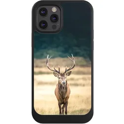 Nivocase Hülle für Apple iPhone 12 Pro Handyhülle NIVOcore Case Schwarz Hirsch Wald Wiese (Apple iPhone 12 Pro), Smartphone Hülle, Schwarz