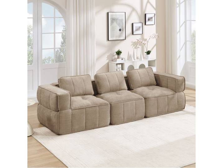 ELVORIN Canapé modulable 3 places 271 x 93 x 67 cm polyester sand sans montage 32D 3 colis