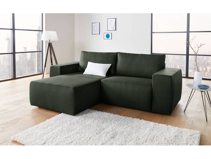 Ecksofa LooksII kubisch, bequem, strapazierfähige Bezüge, Breite 242cm, L-Form , grün, B:242cm H:87cm T:160cm, Feinstruktur weich (100% Polyester);Struktur fein (100% Polyester), LOOKS BY WOLFGANG JOOP, Sofas, Ecksofa, geradlinig und komfortabel