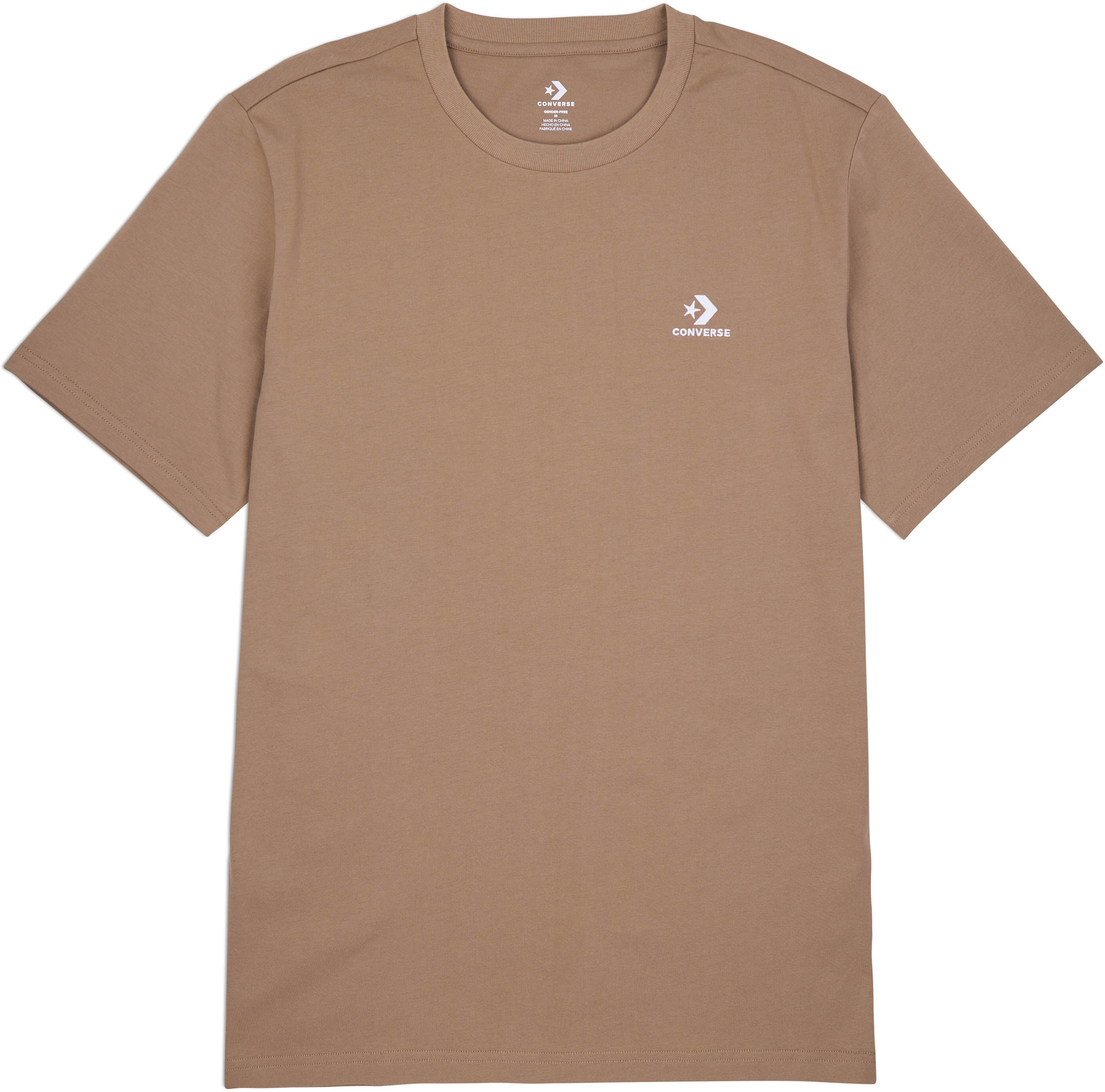 T-Shirt CONVERSE "EMBROIDERED STAR CHEVRON TEE", Damen, Gr. L, beige (mushroom for), Single Jersey, Obermaterial: 100% Baumwolle, regular fit, Rundhals, normaler Saum, Shirts T-Shirt, mit Logoschriftzug, aus Baumwolle, Regular Fit mushroom for L