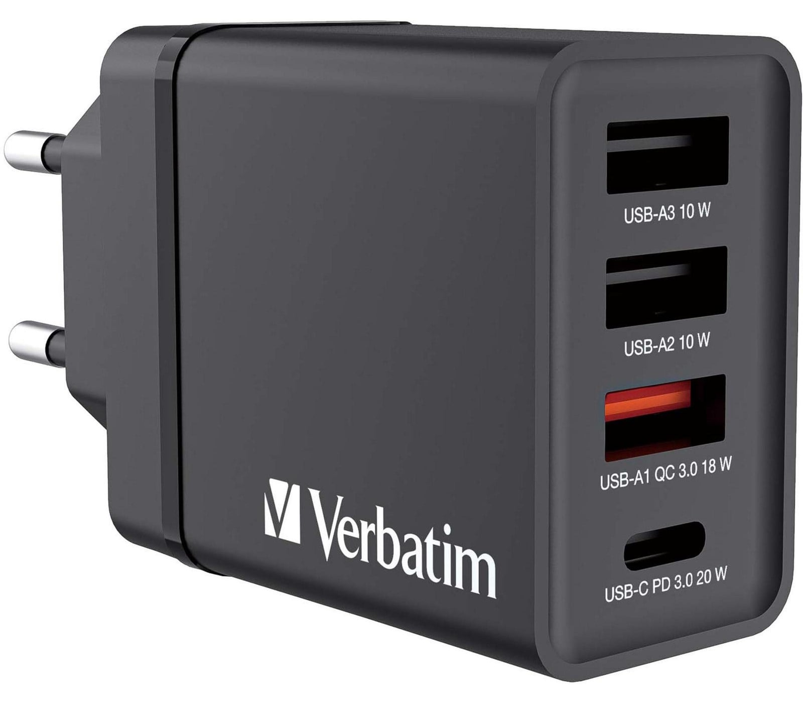Verbatim 49700 oplader met 3x USB-A en 1x USB-C, 30 Watt, zwart