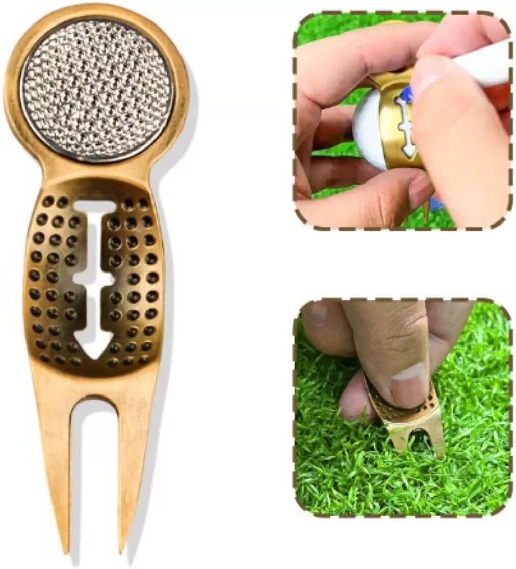 INF Metall Golf Divot Reparaturwerkzeug, Golf Grün Gabel - Bronze Finish für Rasenpflege