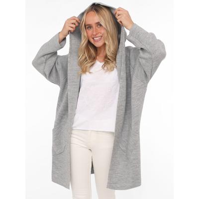 Strickjacke ZWILLINGSHERZ, Damen, grau (hellgrau), Strick, Obermaterial: 60% Polyamid, 20% Polyester, 15% Wolle, 5% Alpaka, meliert, unifarben, bequem ca. Mitte Oberschenkel, V-Ausschnitt, Strickjacken Strickjacke, Langarm, bequem, Taschen, One...