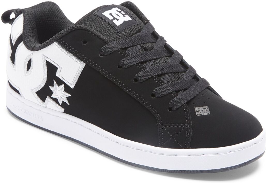 Sneaker DC SHOES "Court Graffik", Damen, Gr. 8,5(40), schwarz-weiss (schwarz, weiß stencil), Obermaterial:55, 91% Leder, 38, 75% Synthetik, 5, 34% Polyester., Schuhe Sneaker schwarz, weiß stencil 8,5(40)