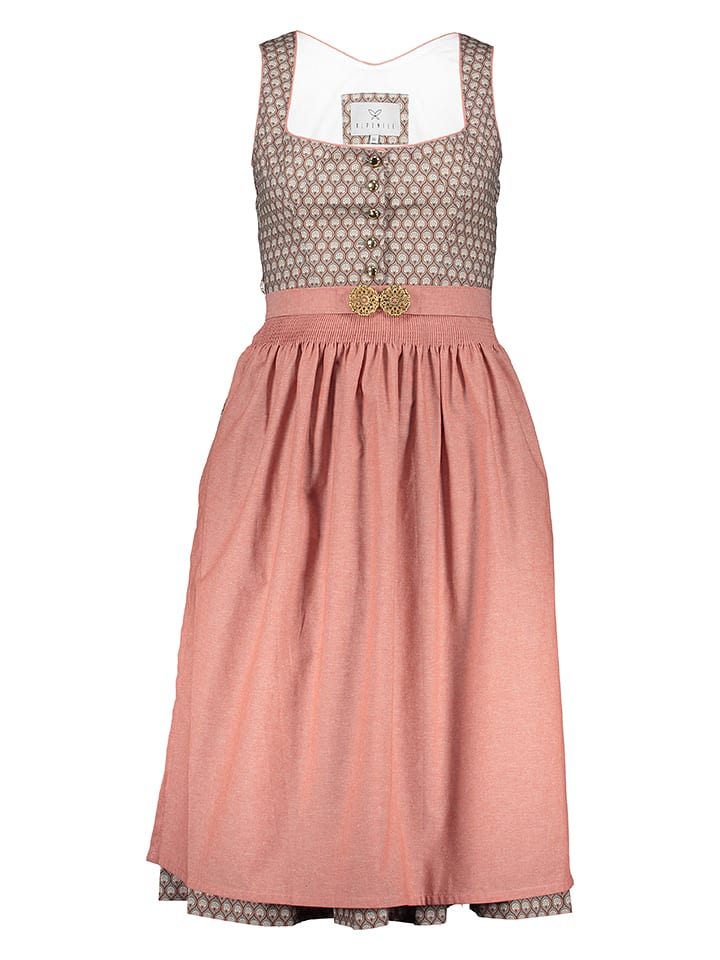 Alpenfee Dirndl "Polly" in Grau/ Lachs - 50