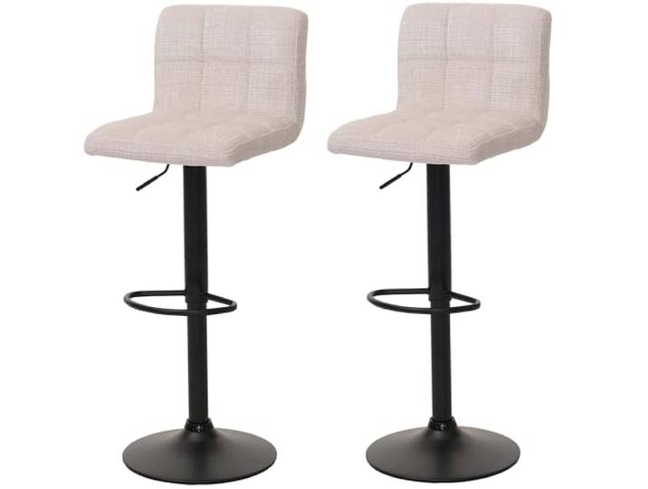 Mendler 2er-Set Barhocker HWC-G87 Stoff - Creme-beige Tresenhocker, Barstuhl, höhenverstellbar drehbar, Chenille, (465g/m²), FSC®