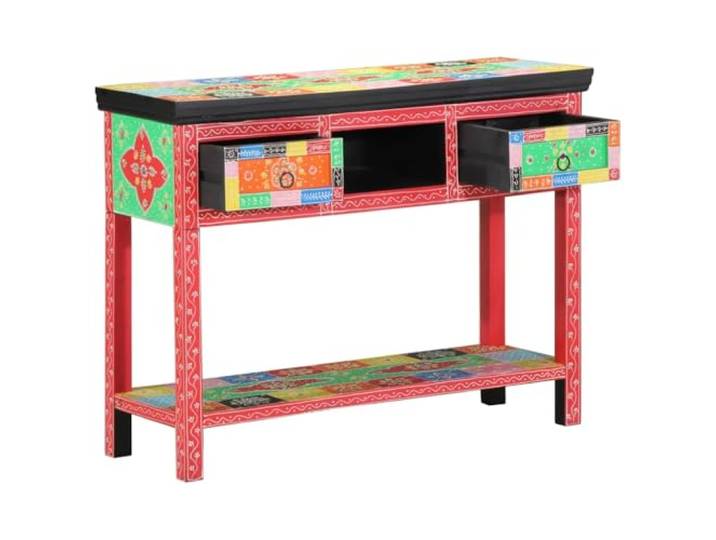 XHNIFBN Konsolentisch Massivholz Bunt mit Schubladen 100x30x77 cm Farbenfroher Sideboard Tisch im Bohemian Stil mit 2 Schubladen für Flur und Schlafzimmer. Belastbar bis 75 kg.