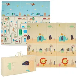 Relaxdays Faltbare Spielmatte Tiere und Straße Weiß,Blau,Orange