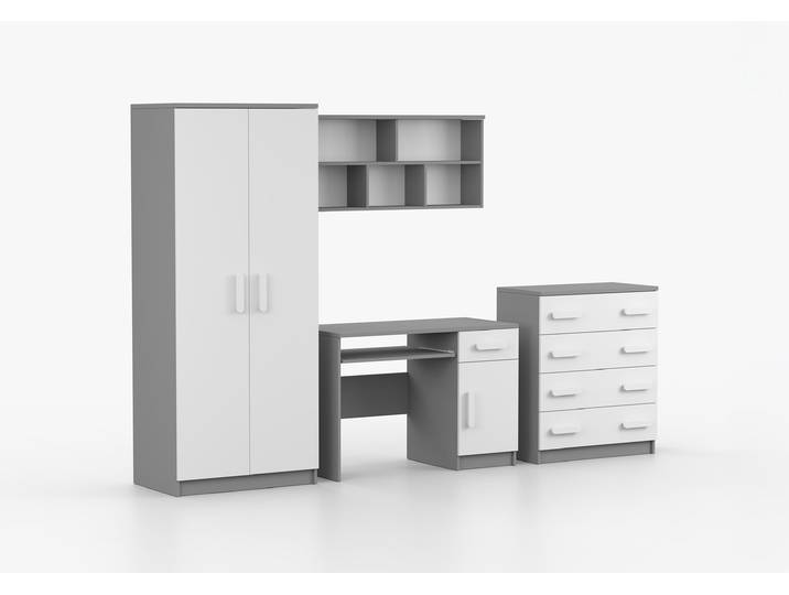 Kinderzimmer Komplett - Set JONAS II 02 (4-teilig) Grau Weiß Weiß