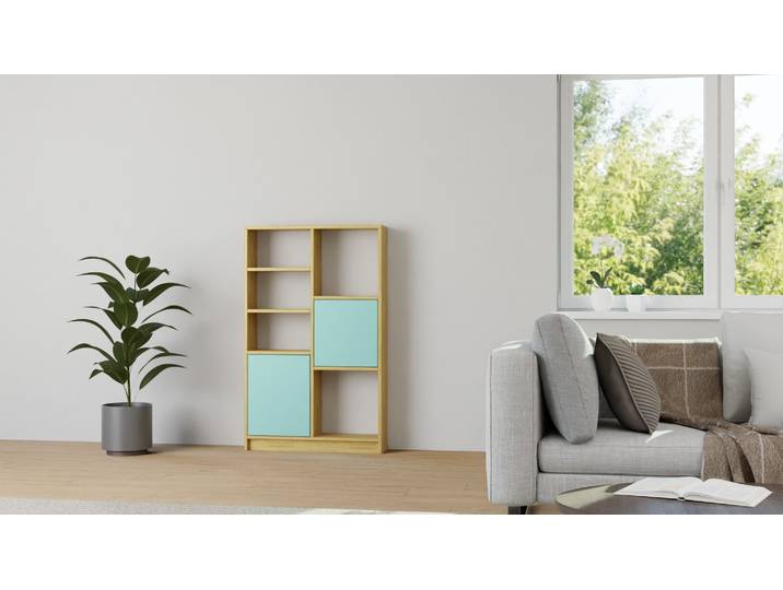 Modernes Regal mit bunten Türen Eiche Natur geölt