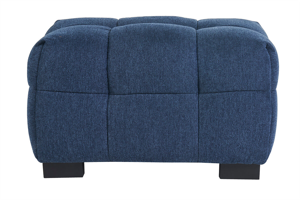 Miliboo Design-Fußhocker aus dunkelblauem strukturiertem Samteffektstoff CORTO