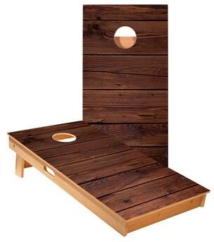 Skip's Garage Dark Stained Wood Cornhole Boards