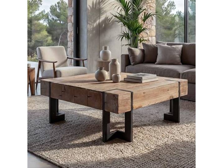 Mendler Couchtisch HWC-A15AM, Tanne Holz massiv - naturfarben 90x90cm Wohnzimmertisch, rustikal