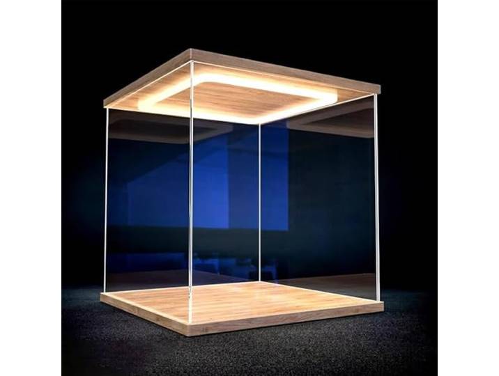 Vibeo Acryl Vitrine Acrylvitrine mit LED-Beleuchtung, Staubdichte Acrylbox mit Tür, Transparente Vitrine mit Sockel, Vitrinenständer für Minifiguren, Autos und Spielzeug(40x40x40cm(16 x16 x16 ))