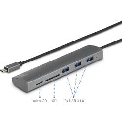 Renkforce RF-3374948 USB-Hub 3 Port USB-A, SD, microSD USB 3.0 5 GBit/s mit eingebautem SD-Kartenleser, mit Aluminiumgehäuse Silber