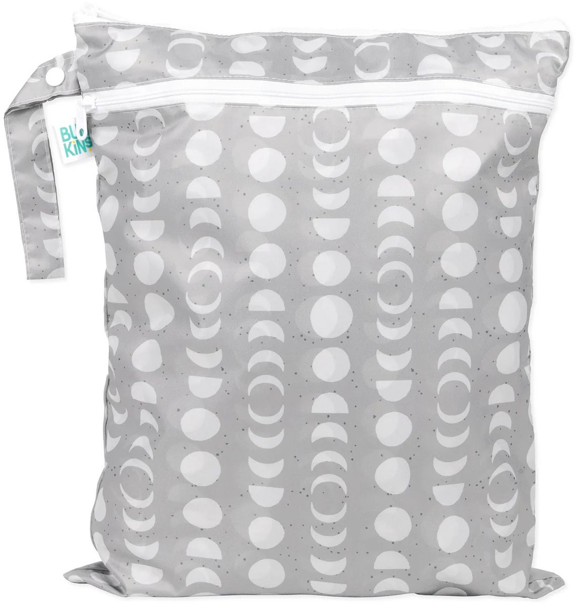 Bumkins Wet Dry Bag met 2 vakken voor natte en droge items, Lunar Phase Maanfasen, Grijs Wit, 32 x 40 cm