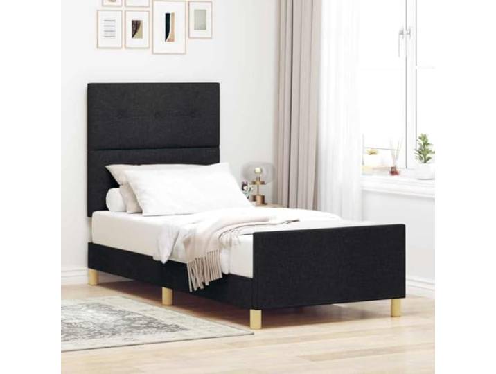 RJPLMFV Bettgestell mit Kopfteil, Schwarz, 80 x 200 cm, Stoff Lattenrost inklusive, weicher Stoff, modernes Design, einfache Montage