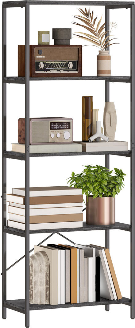 17 Stories HOMCOM Industrial Bookshelf, Freestanding Bookcase Grey, Black 161cm H X 79cm W X 35cm D