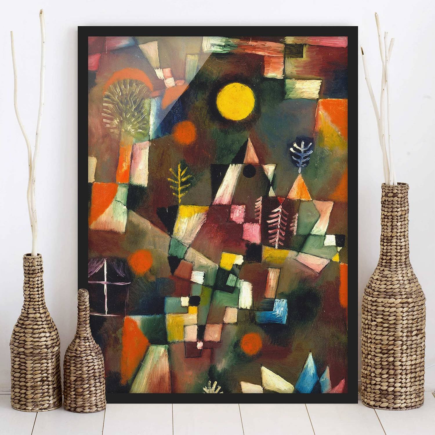 home24 Paul Klee Der Vollmond abstracte poster met houten lijst, bruin, 70 x 100 cm