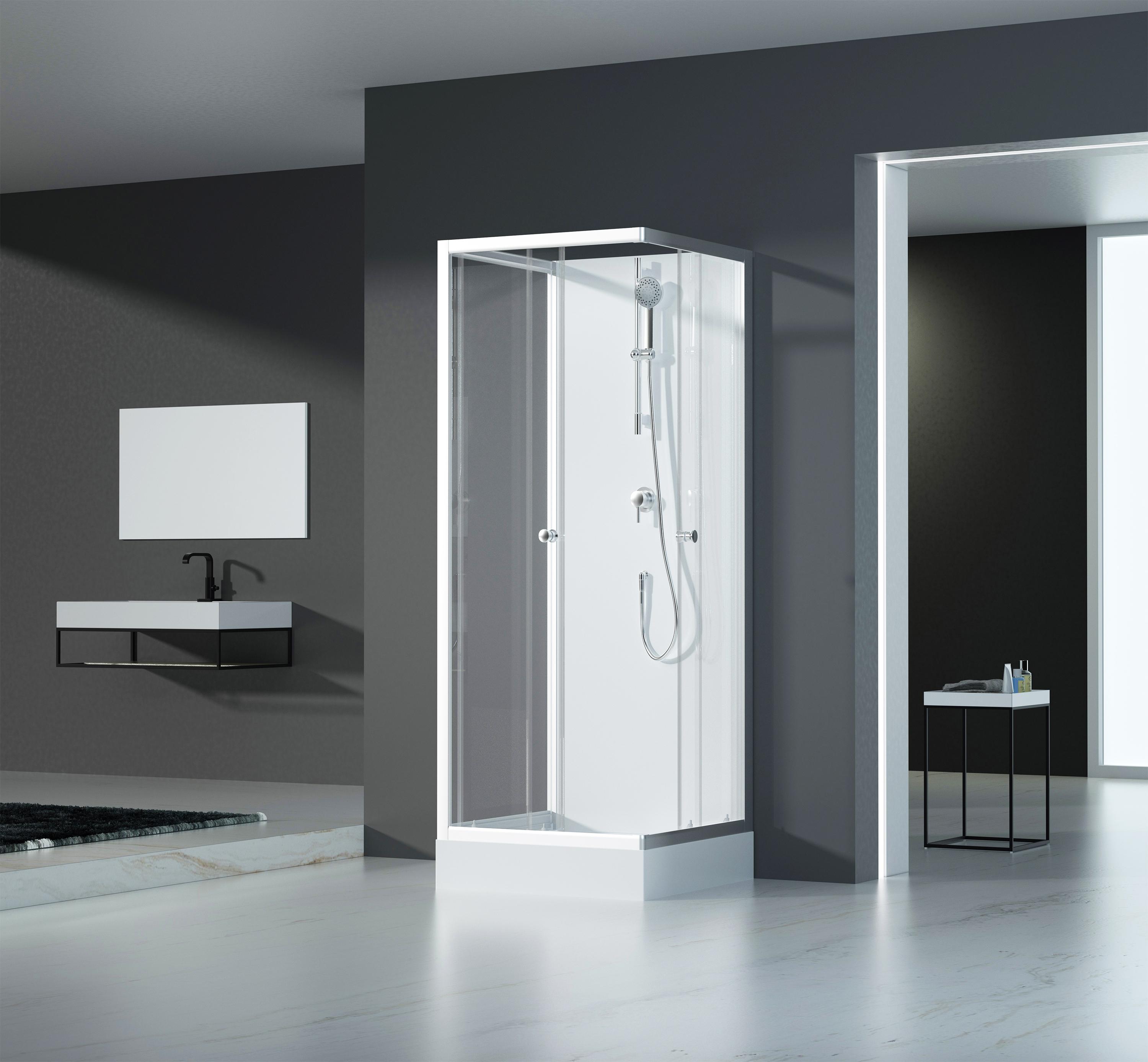Komplettdusche 80×80×200 cm, Duschtasse, Gleittüren, 5 mm ESG, Armatur