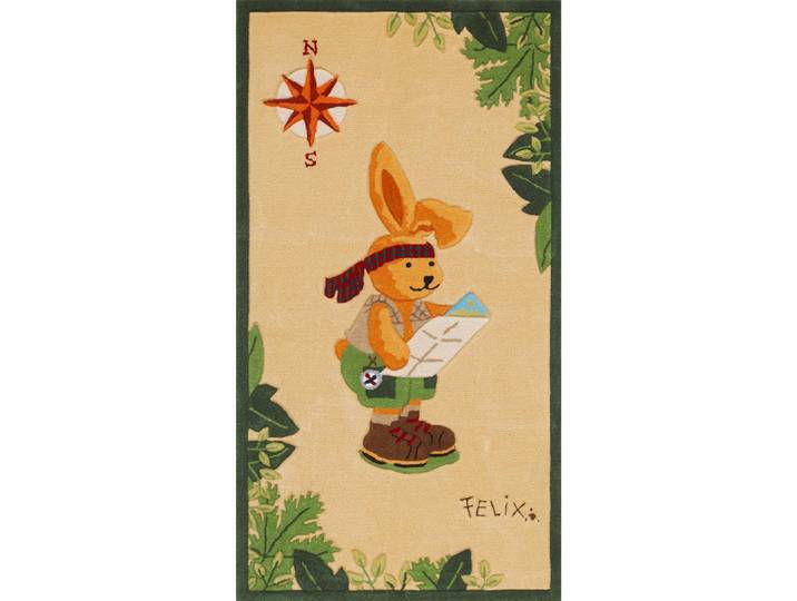 Kinderteppich Felix der Hase, Creme, Grün, Tier, rechteckig, 80x150 cmes Vertrauen - Oeko-Tex®, für Fußbodenheizung geeignet, Teppiche & Böden, Teppiche, Teppich Kinderzimmer