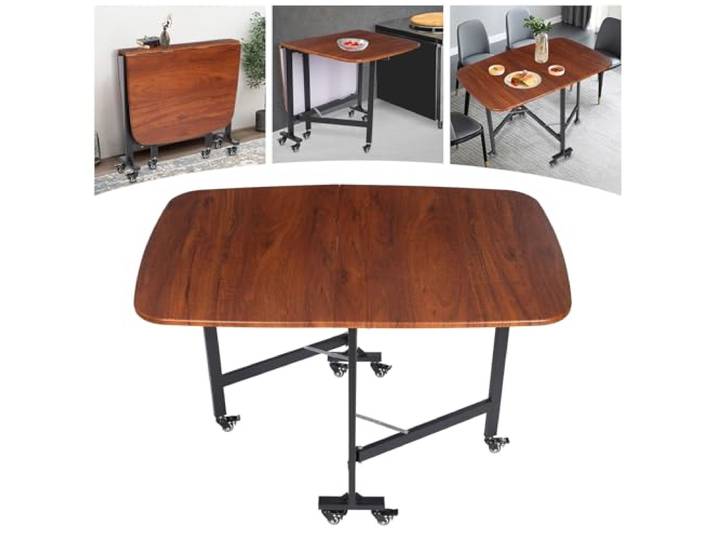 Hanmorfarbi Dreifach Klappbarer, Mobiler Esstisch FüR Den Hausgebrauch Mit Sechs Rollen, 100 Kg Tragkraft, 120 X 80 cm GroßE Tischplatte, Multifunktionaler Tisch