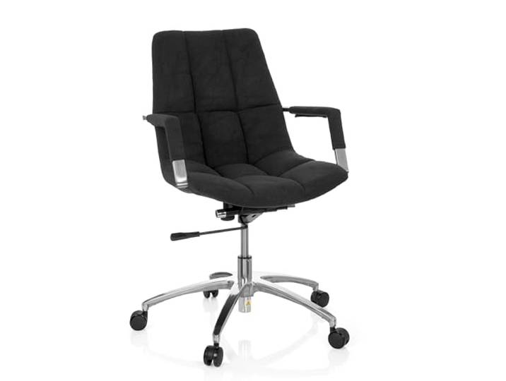 hjh OFFICE 670910 Schreibtischstuhl SARANTO Stoff Schwarz Bürostuhl mit Armlehnen im Retro-Design, höhenverstellbar