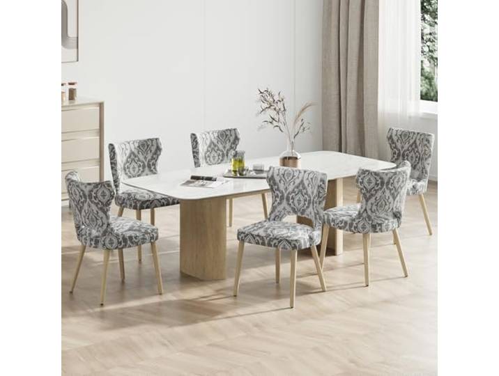 COLAMY Esszimmerstühle 6er Set, Stühle Esszimmer mit Rückenlehne, Polsternder Küchenstühle Gepolstert, Stoff Dining Chairs mit Wingback und Holzbeinen für Esszimmer, Küche, Restaurant, Jacquard