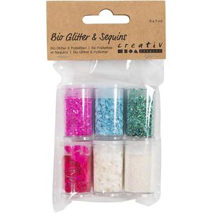 Creativ-Company Glitzer 284803 Bio Sparkles & Pailletten, 6 verschiedene Formen je 8g, in Dose