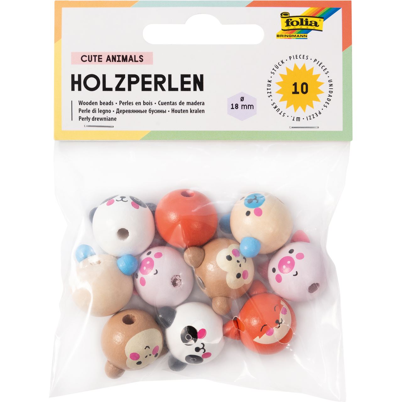 folia Bastelset Holzperlen Tiergesicht natur