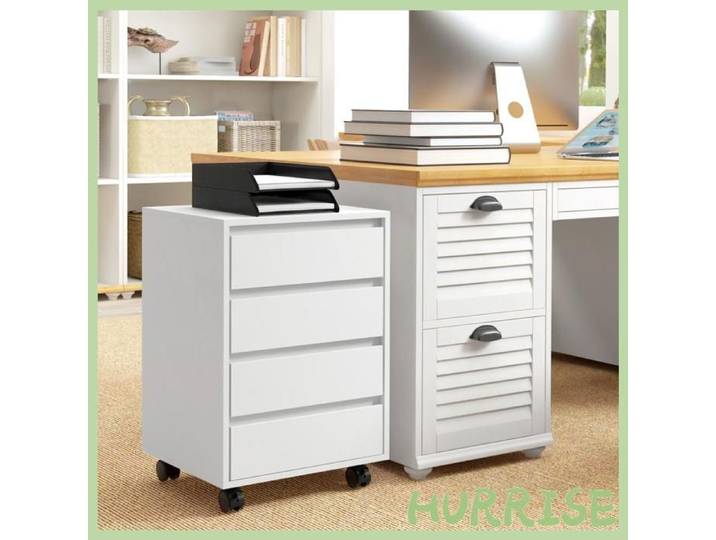 Cocosity Caisson De Bureau Rangement Bureau Sur Roulettes 4 Tiroirs Coulissants En Bois Aspect Bois Blanc