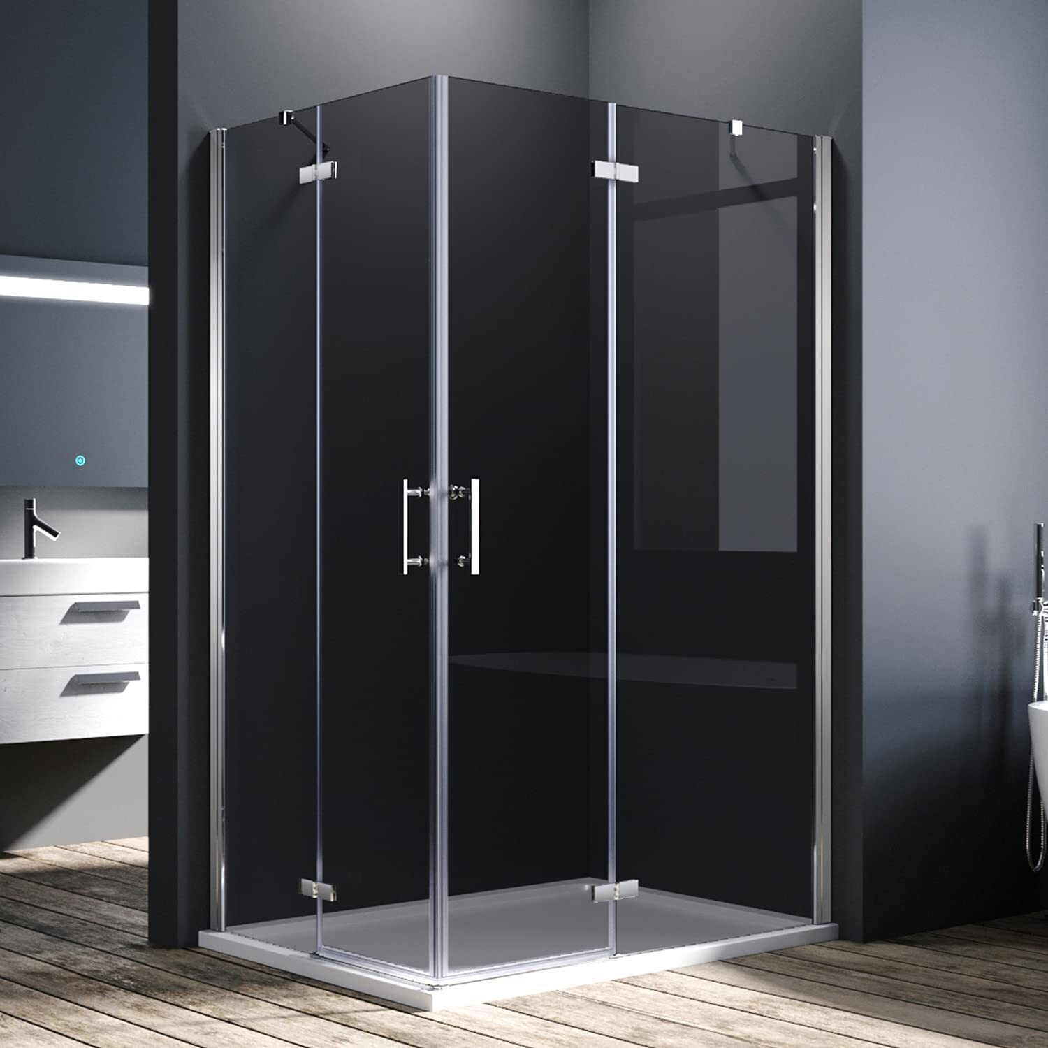 Duschkabine falttür 120x100x195cm Eckeinstieg Bad Eckdusche Pendeltür Falttür Nano Glas Drehfalttür