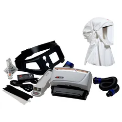 3M TR-619+ Versaflo Starterpaket inkl. TR-602E, Zubehör und 3M Versaflo Einweg-Leichthaube S533L mit integrierter Kopfhalterung, weiss, robustes, knisterfreies und fusselarmes Material, zusätzlich Schutz für Hals- und Schulterbereich, Grösse M/L