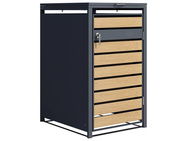 Mülltonnenbox, Anthrazit, Braun, Metall, 68x116x68 cm, Gartenzubehör, Geräteschuppen